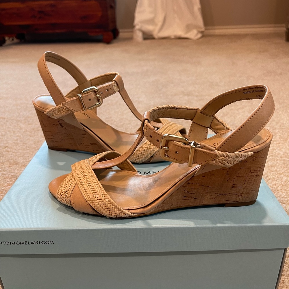 ANTONIO MELANI Tan Woven Wedge Sandals